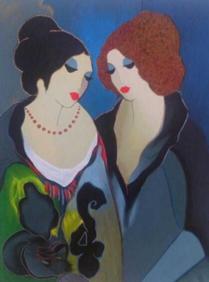 Itzchak Tarkay Portraiture Oil Painting Gossiping IT373